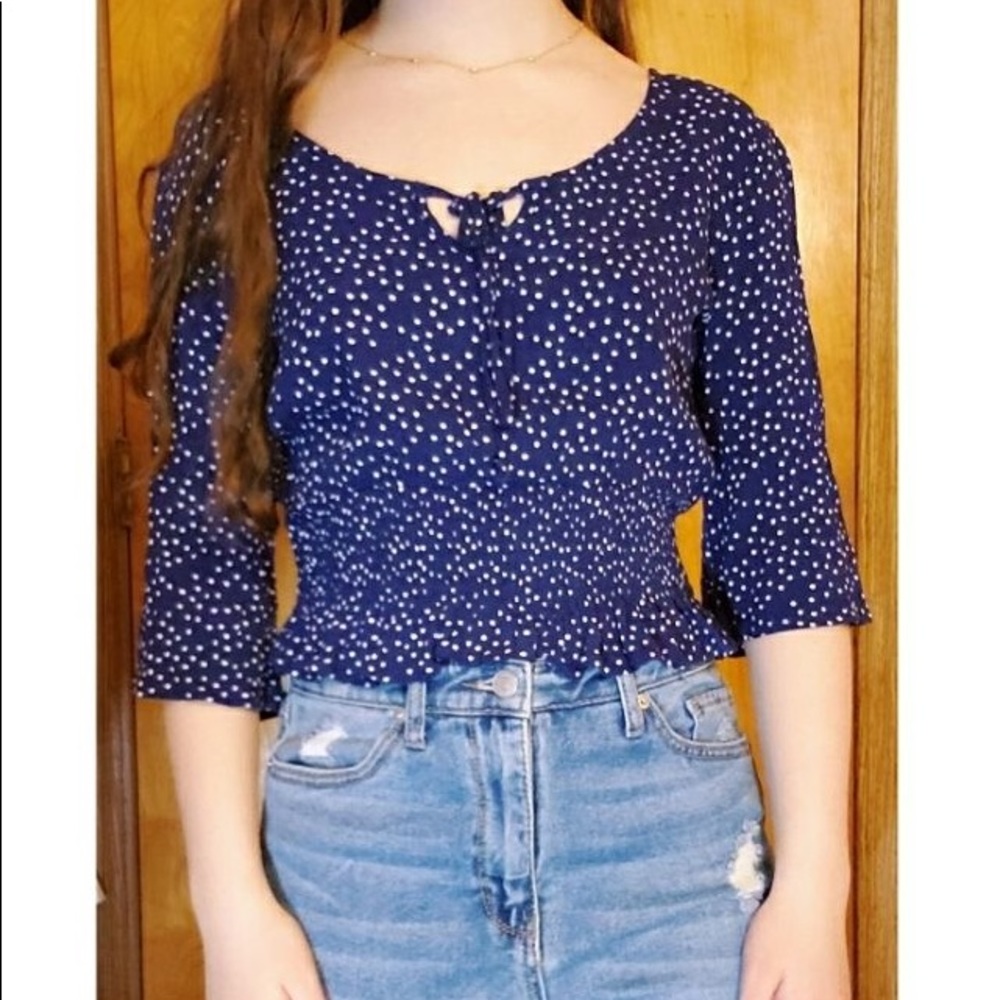 Polka dot smocked blouse